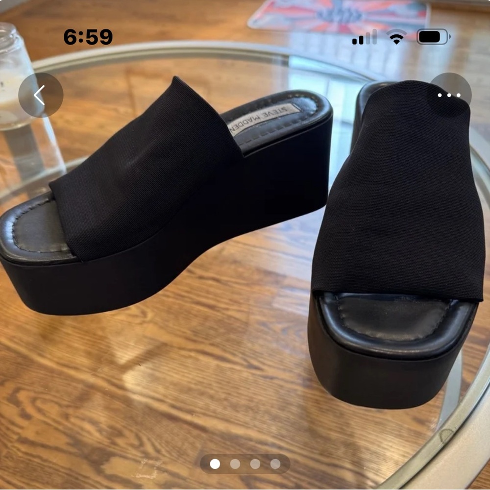 Steve Madden Black Platform Slide Sandals